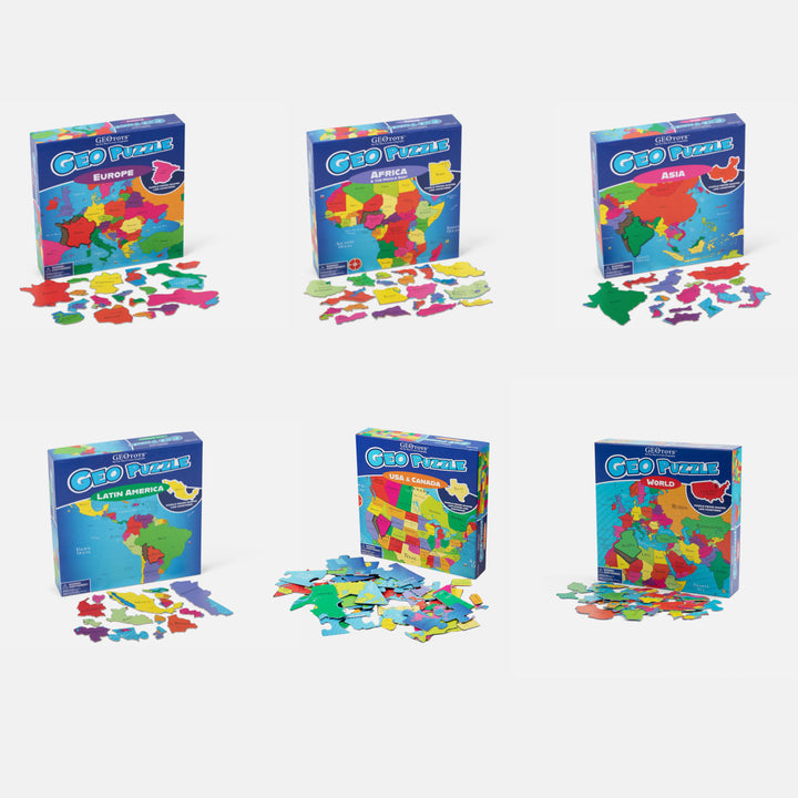 6 GeoPuzzles in Individual Boxes, Geography Jigsaw Puzzles